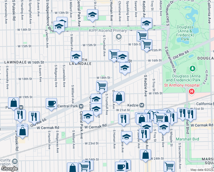 map of restaurants, bars, coffee shops, grocery stores, and more near 3418 W Ogden Ave in Chicago