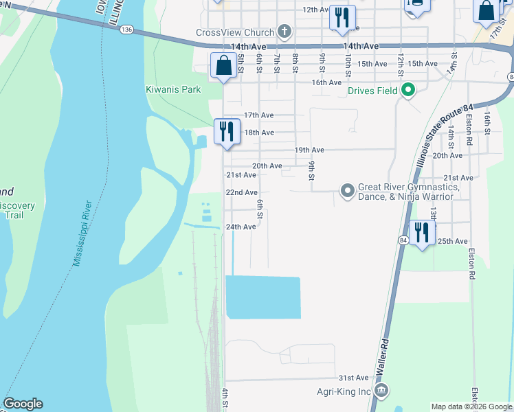 map of restaurants, bars, coffee shops, grocery stores, and more near 2206 6th Street in Fulton