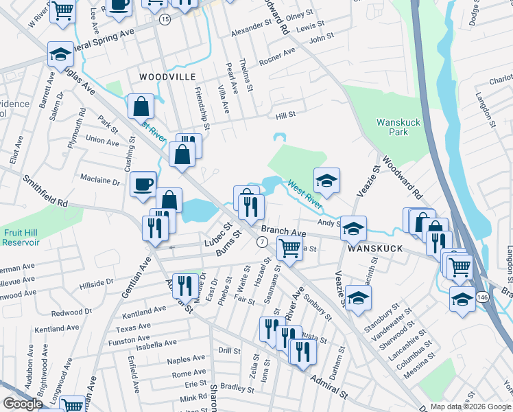 map of restaurants, bars, coffee shops, grocery stores, and more near in Providence