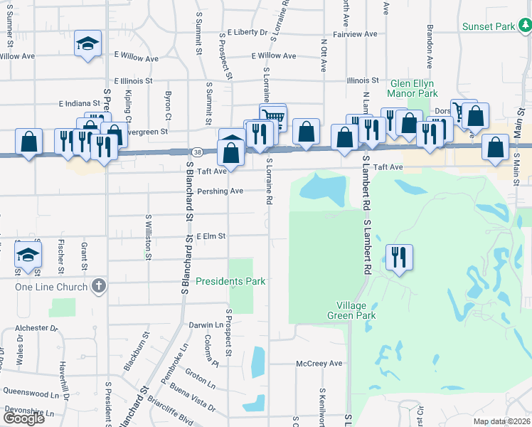 map of restaurants, bars, coffee shops, grocery stores, and more near 1702 Wilson Avenue in Wheaton