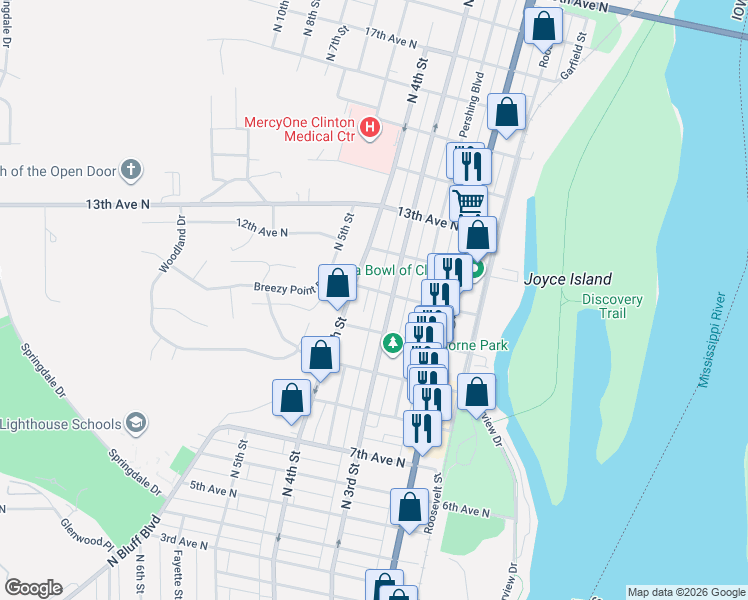 map of restaurants, bars, coffee shops, grocery stores, and more near 315 11th Avenue North in Clinton
