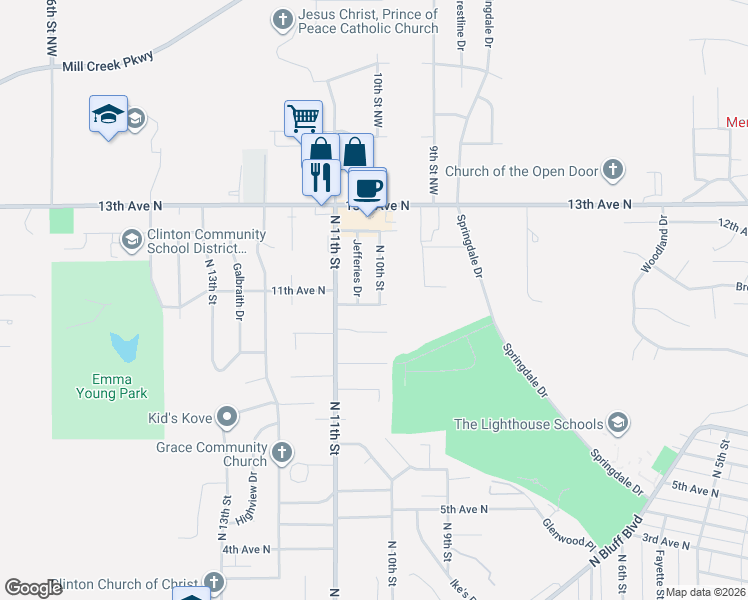 map of restaurants, bars, coffee shops, grocery stores, and more near 1001-1055 11th Avenue North in Clinton