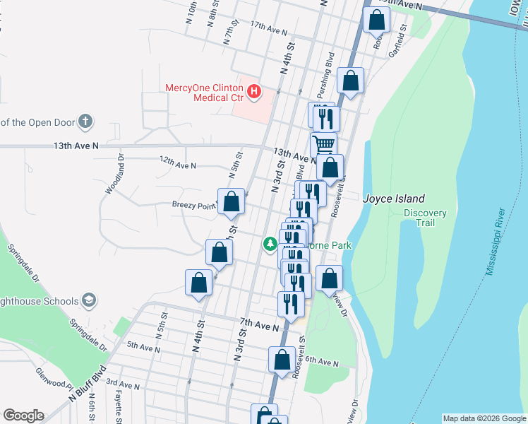 map of restaurants, bars, coffee shops, grocery stores, and more near 315 11th Avenue North in Clinton