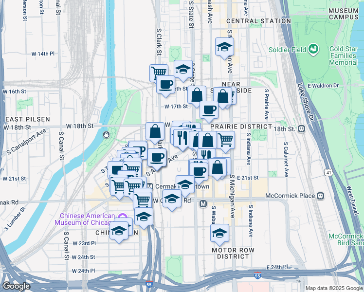 map of restaurants, bars, coffee shops, grocery stores, and more near 1930 South Archer Avenue in Chicago