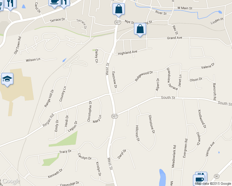 map of restaurants, bars, coffee shops, grocery stores, and more near 51 Ridgewood Drive in Vernon
