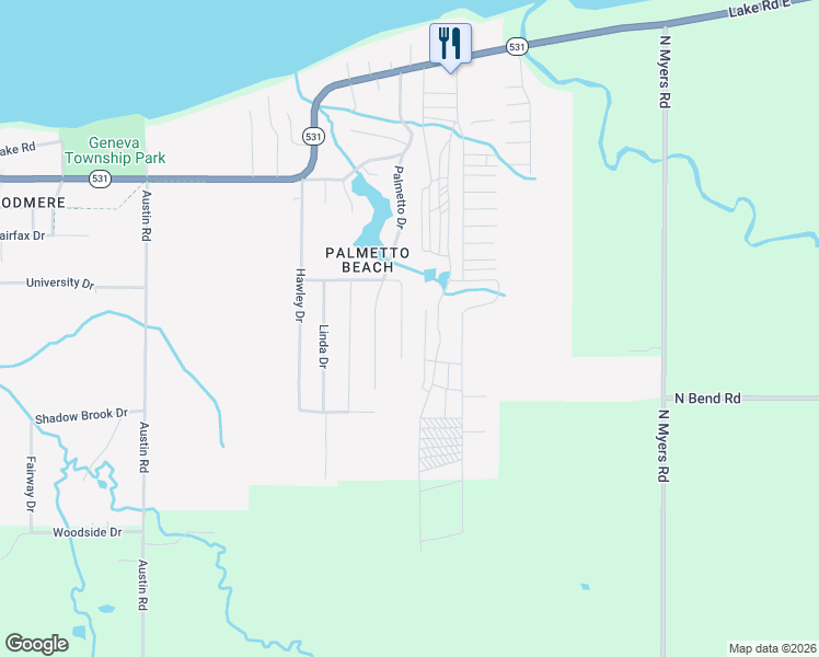 map of restaurants, bars, coffee shops, grocery stores, and more near 4834 Eastlake Drive in Geneva