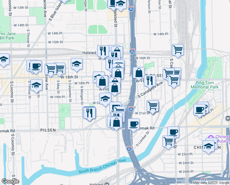 map of restaurants, bars, coffee shops, grocery stores, and more near in Chicago