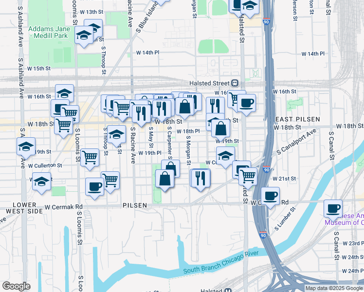 map of restaurants, bars, coffee shops, grocery stores, and more near in Chicago