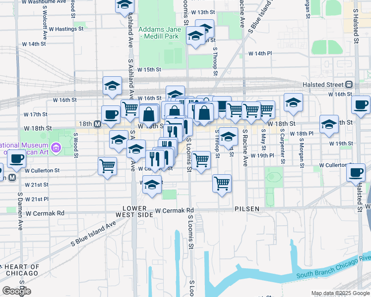 map of restaurants, bars, coffee shops, grocery stores, and more near in Chicago