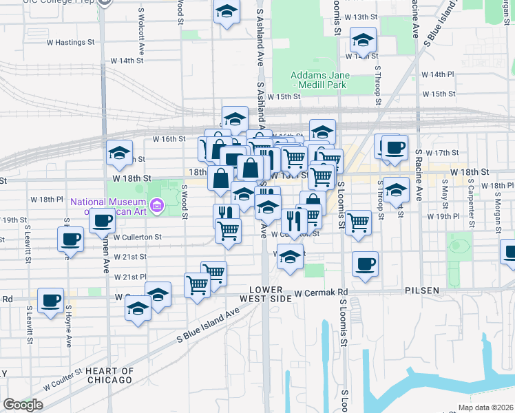 map of restaurants, bars, coffee shops, grocery stores, and more near in Chicago