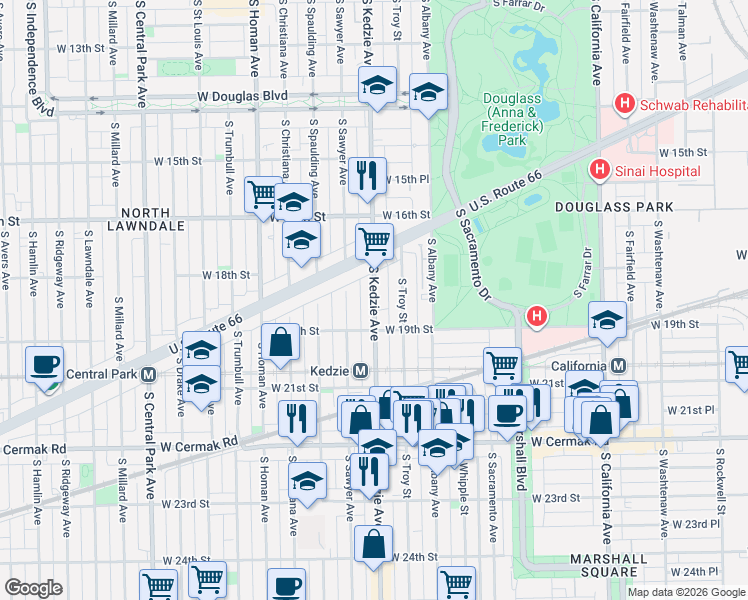 map of restaurants, bars, coffee shops, grocery stores, and more near in Chicago