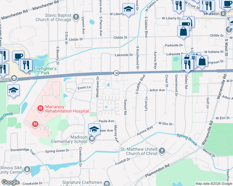 map of restaurants, bars, coffee shops, grocery stores, and more near 940 Dartmouth Drive in Wheaton