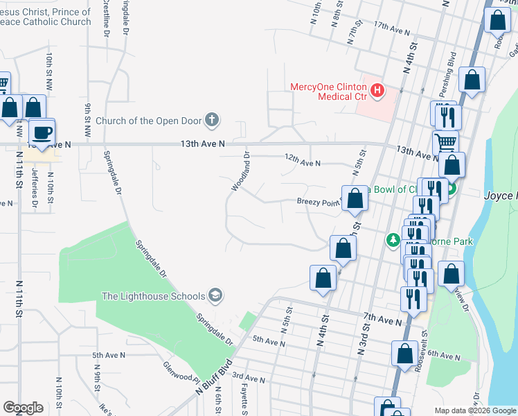 map of restaurants, bars, coffee shops, grocery stores, and more near 501-599 Worth Court in Clinton