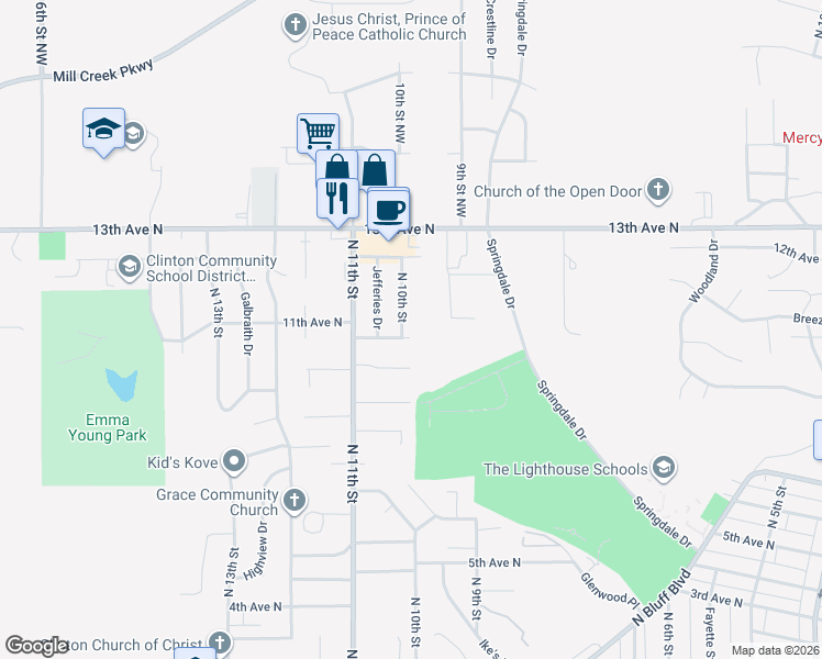 map of restaurants, bars, coffee shops, grocery stores, and more near 901 11th Avenue North in Clinton