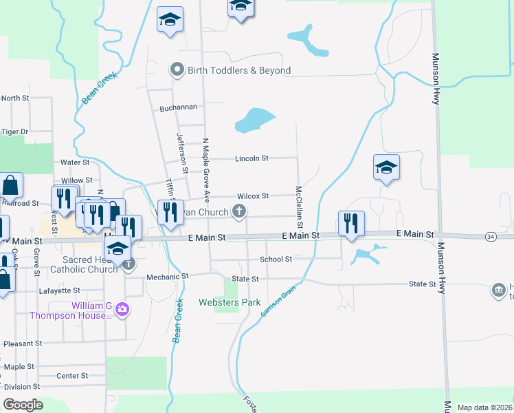 map of restaurants, bars, coffee shops, grocery stores, and more near 311 Hill Street in Hudson
