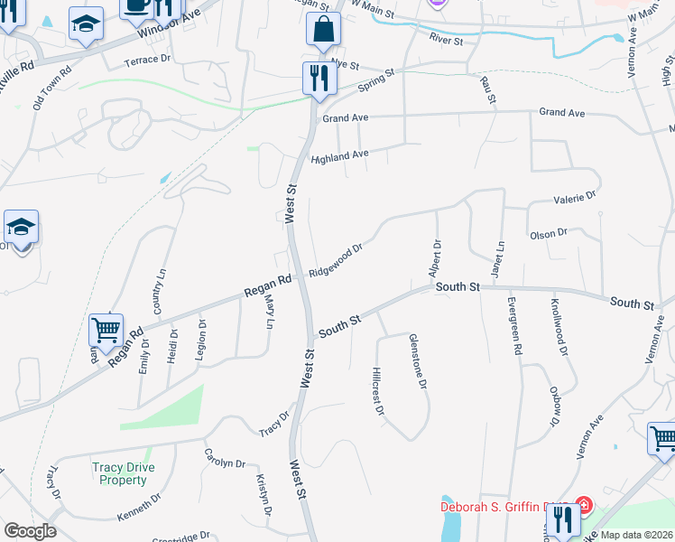 map of restaurants, bars, coffee shops, grocery stores, and more near 2 Eastview Drive in Vernon