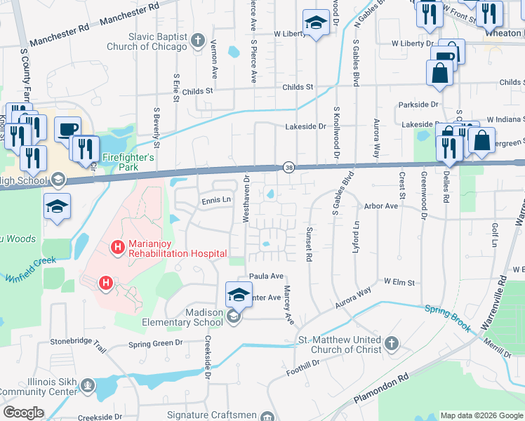 map of restaurants, bars, coffee shops, grocery stores, and more near 916 Dartmouth Drive in Wheaton