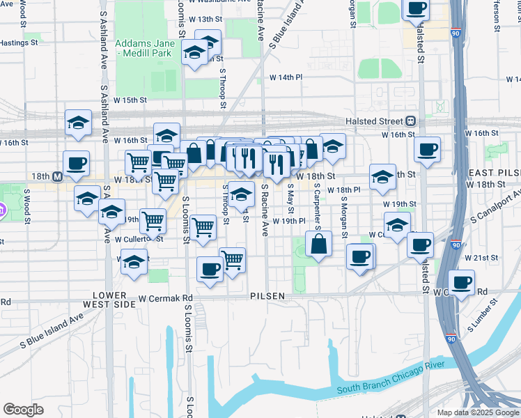 map of restaurants, bars, coffee shops, grocery stores, and more near in Chicago