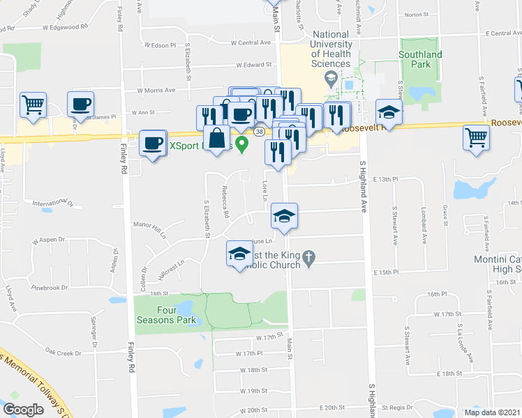 map of restaurants, bars, coffee shops, grocery stores, and more near 113 Collen Drive in Lombard