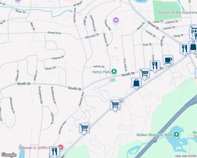 map of restaurants, bars, coffee shops, grocery stores, and more near 1 Eric Circle in Vernon