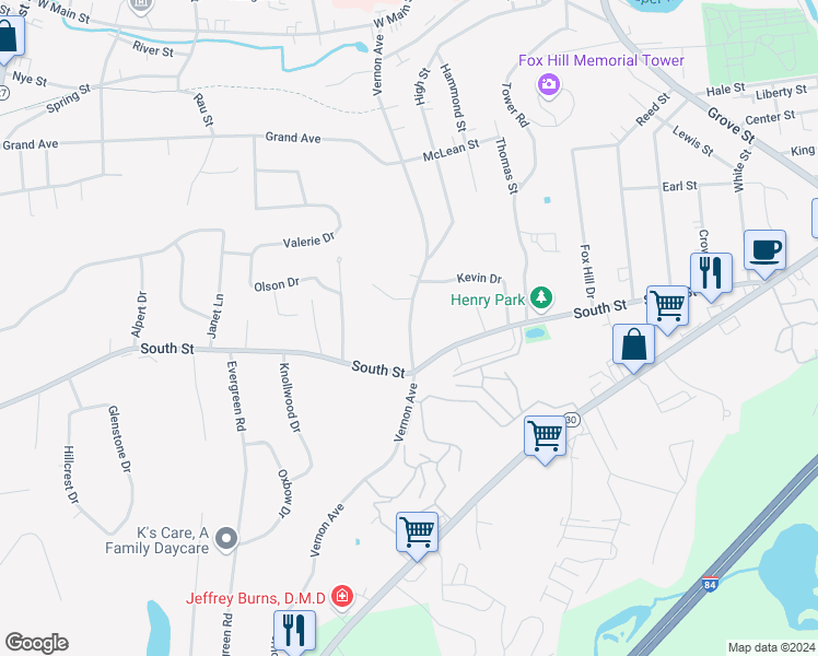 map of restaurants, bars, coffee shops, grocery stores, and more near 142 Vernon Avenue in Vernon