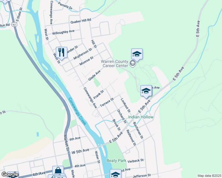 map of restaurants, bars, coffee shops, grocery stores, and more near 209 Terrace St in Warren