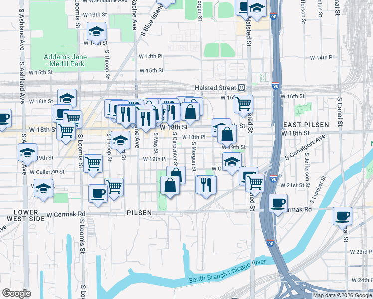 map of restaurants, bars, coffee shops, grocery stores, and more near in Chicago