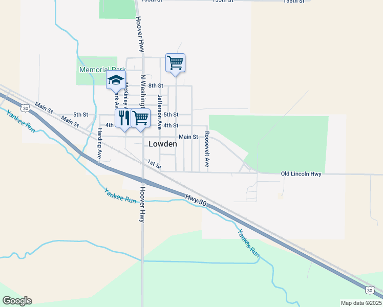 map of restaurants, bars, coffee shops, grocery stores, and more near 202 Grant Avenue in Lowden