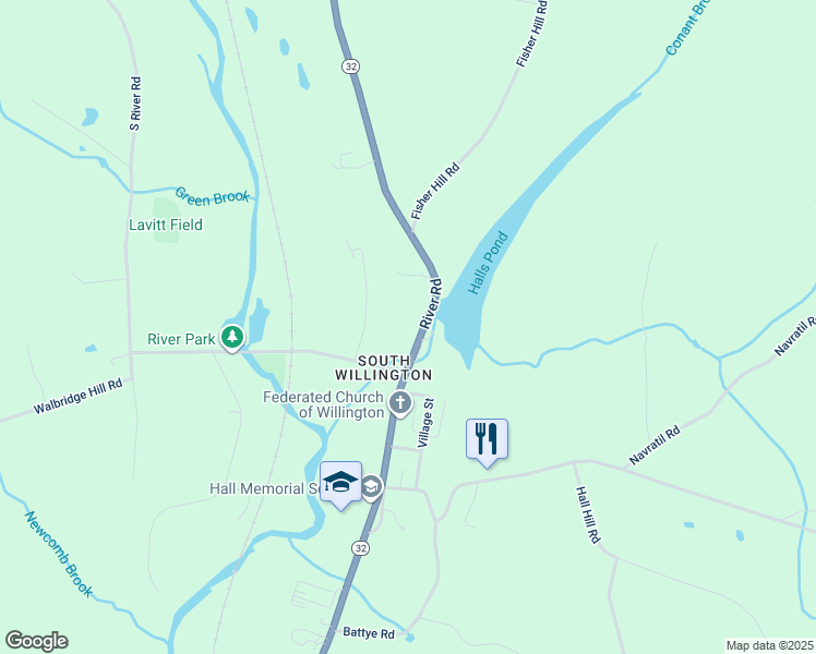 map of restaurants, bars, coffee shops, grocery stores, and more near 148 River Road in Willington