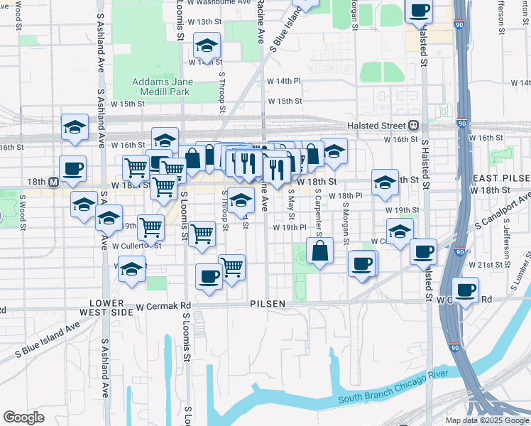 map of restaurants, bars, coffee shops, grocery stores, and more near in Chicago