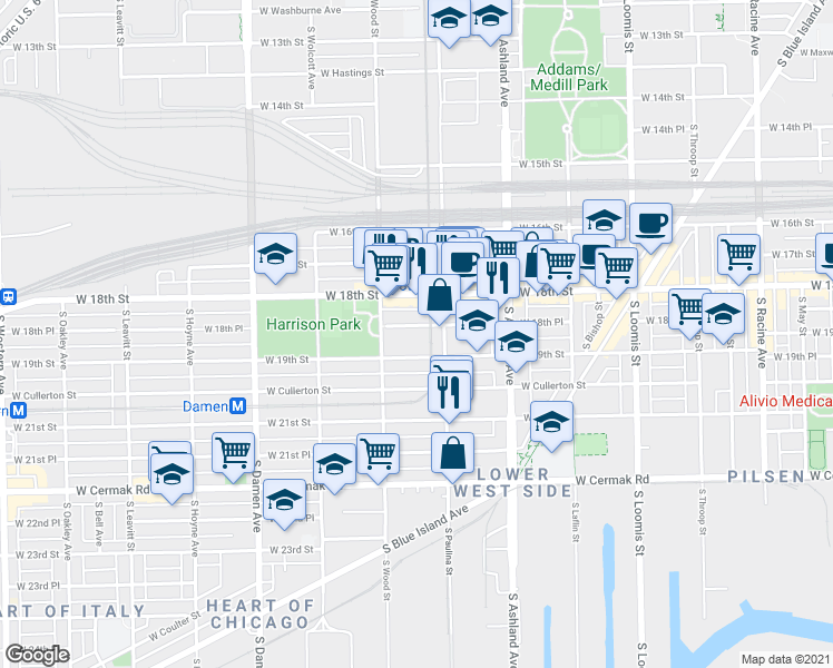 map of restaurants, bars, coffee shops, grocery stores, and more near in Chicago