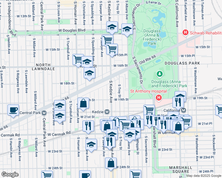 map of restaurants, bars, coffee shops, grocery stores, and more near in Chicago