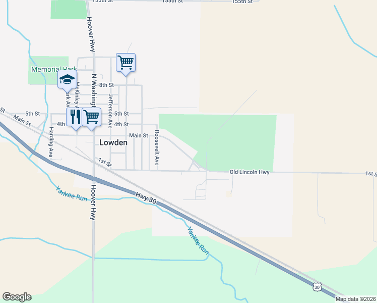 map of restaurants, bars, coffee shops, grocery stores, and more near 12-28 Lincoln Highway in Lowden