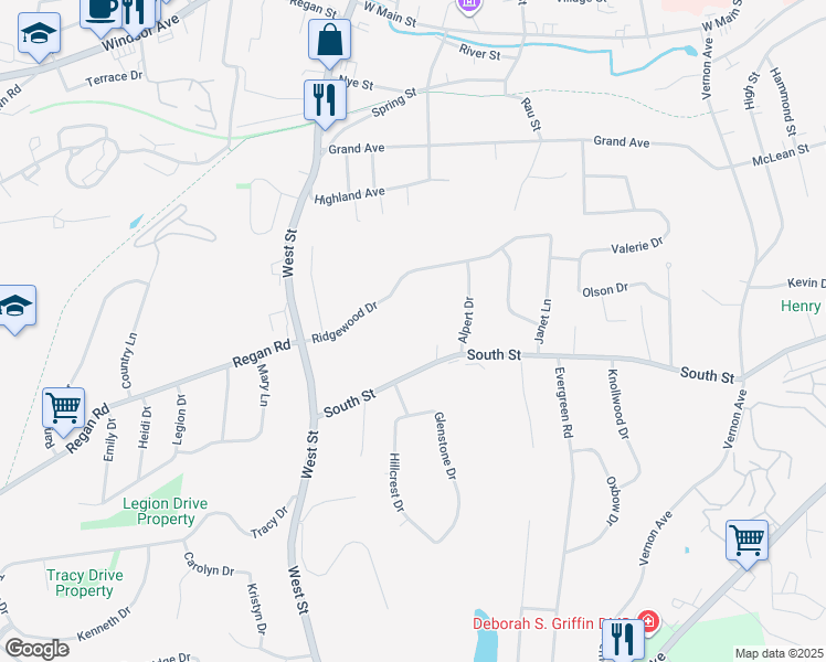 map of restaurants, bars, coffee shops, grocery stores, and more near 300 South Street in Vernon