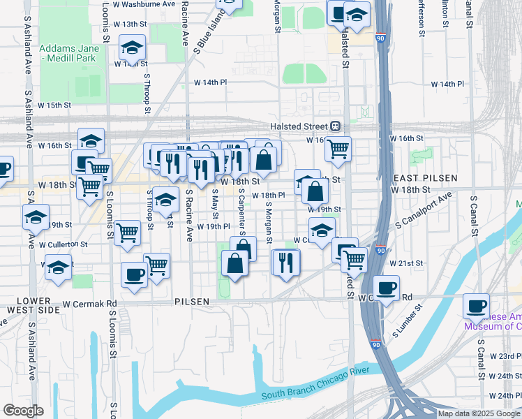 map of restaurants, bars, coffee shops, grocery stores, and more near in Chicago