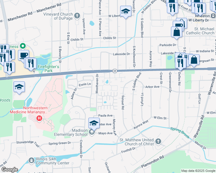 map of restaurants, bars, coffee shops, grocery stores, and more near 916 Dartmouth Drive in Wheaton