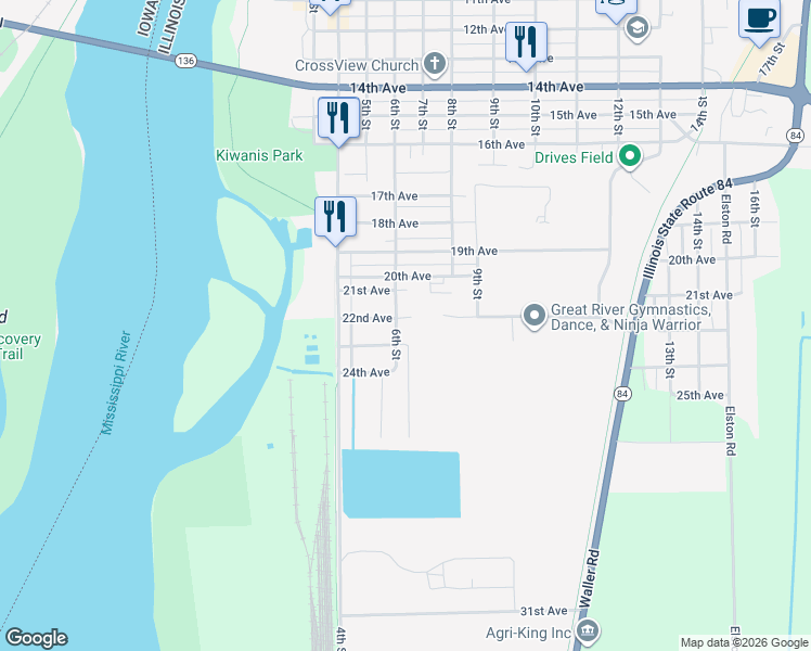 map of restaurants, bars, coffee shops, grocery stores, and more near 2206 6th Street in Fulton