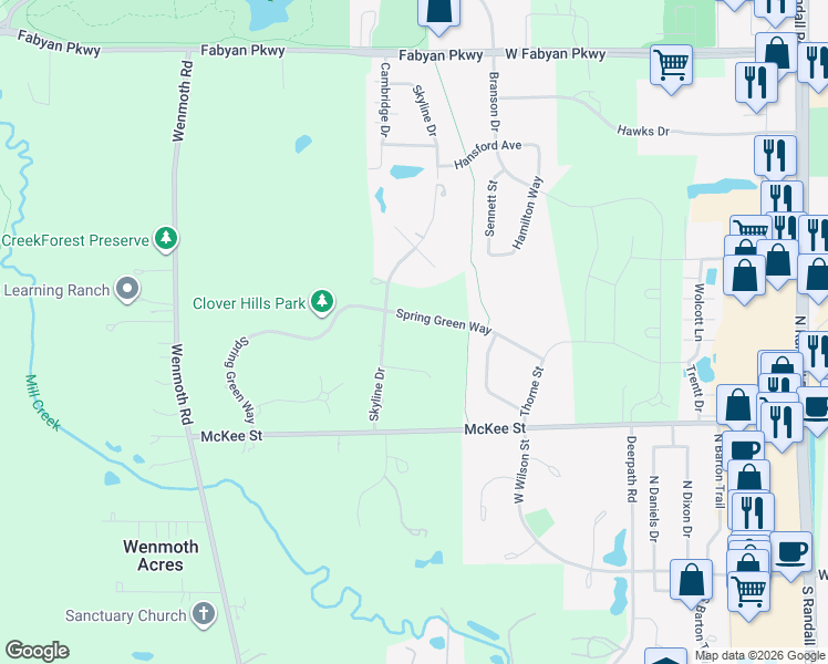 map of restaurants, bars, coffee shops, grocery stores, and more near S789 Skyline Drive in Batavia