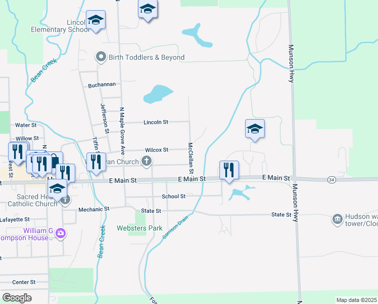 map of restaurants, bars, coffee shops, grocery stores, and more near 310 McClellan Street in Hudson