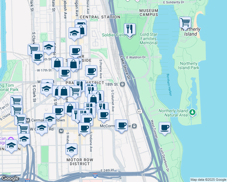 map of restaurants, bars, coffee shops, grocery stores, and more near in Chicago