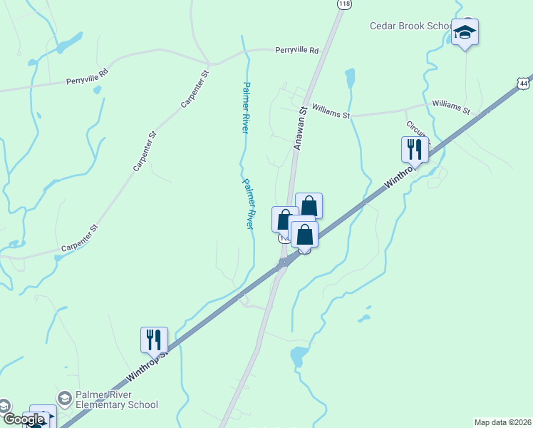 map of restaurants, bars, coffee shops, grocery stores, and more near 370 Anawan Street in Rehoboth