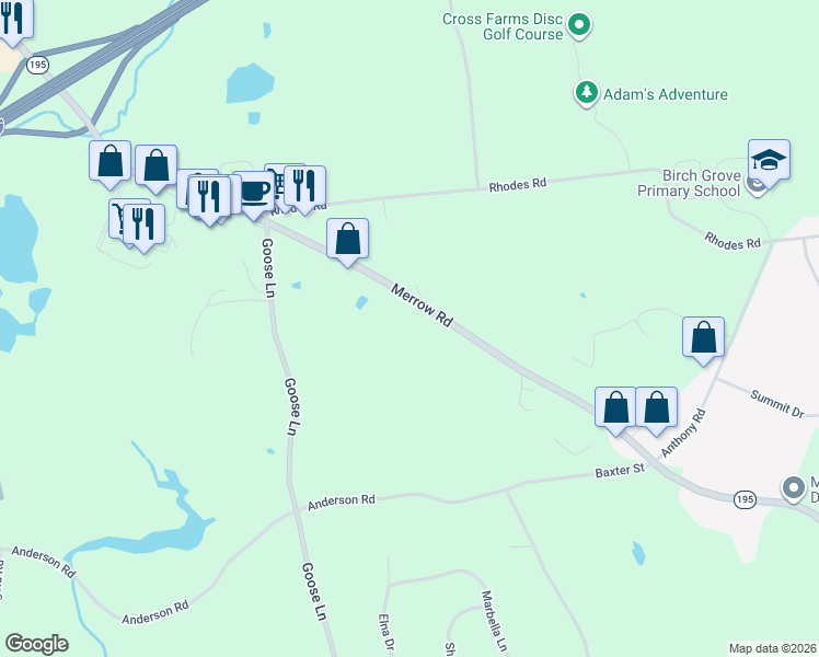 map of restaurants, bars, coffee shops, grocery stores, and more near 288 Merrow Road in Tolland