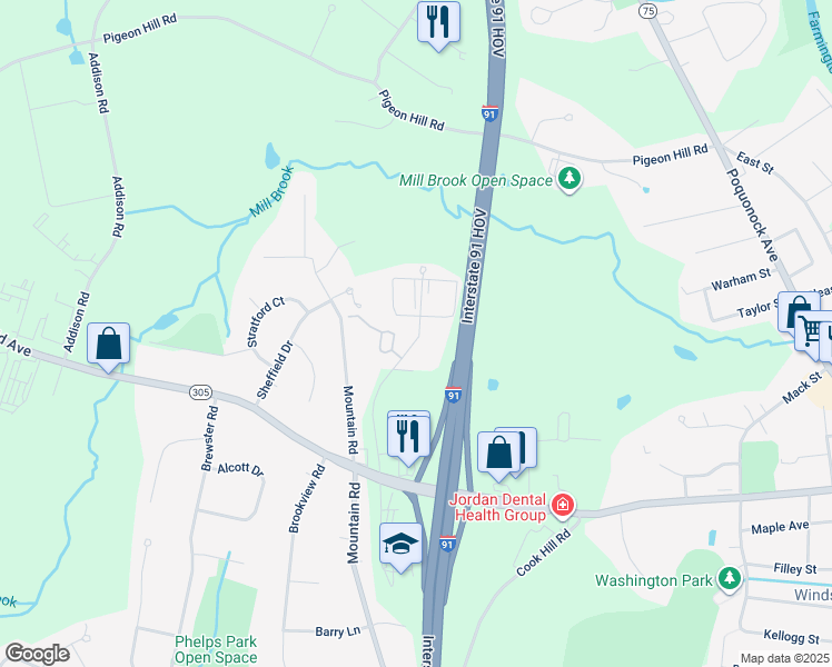 map of restaurants, bars, coffee shops, grocery stores, and more near 323 Dunfey Lane in Windsor