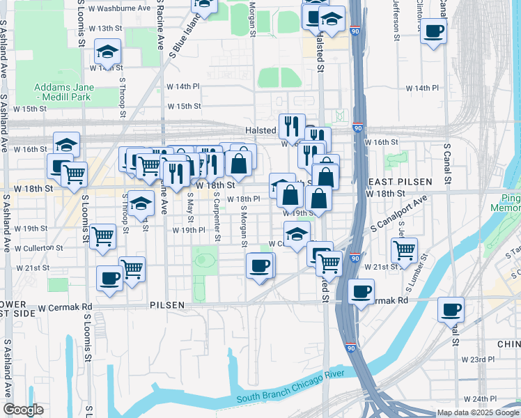 map of restaurants, bars, coffee shops, grocery stores, and more near in Chicago