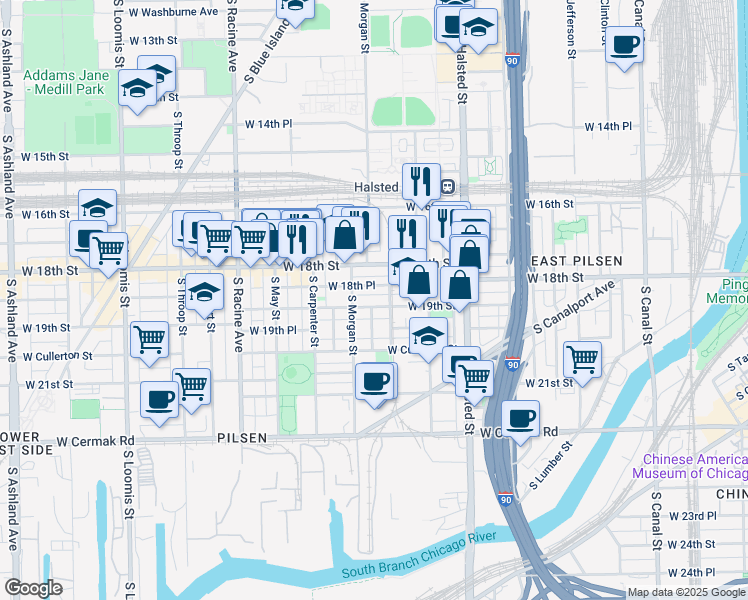 map of restaurants, bars, coffee shops, grocery stores, and more near in Chicago