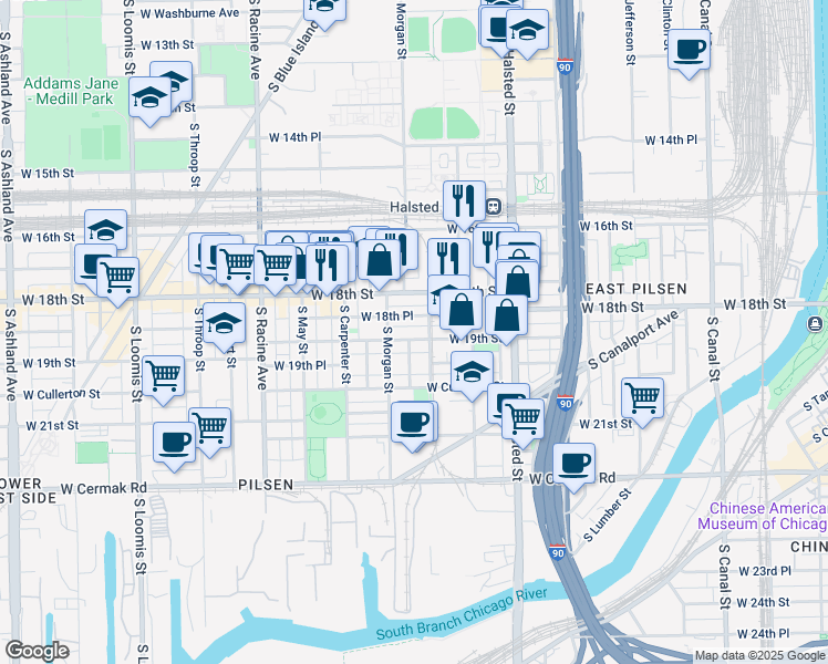 map of restaurants, bars, coffee shops, grocery stores, and more near in Chicago
