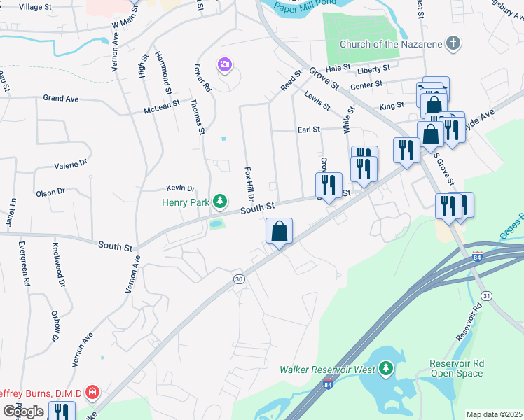 map of restaurants, bars, coffee shops, grocery stores, and more near 1A Fox Hill Drive in Vernon