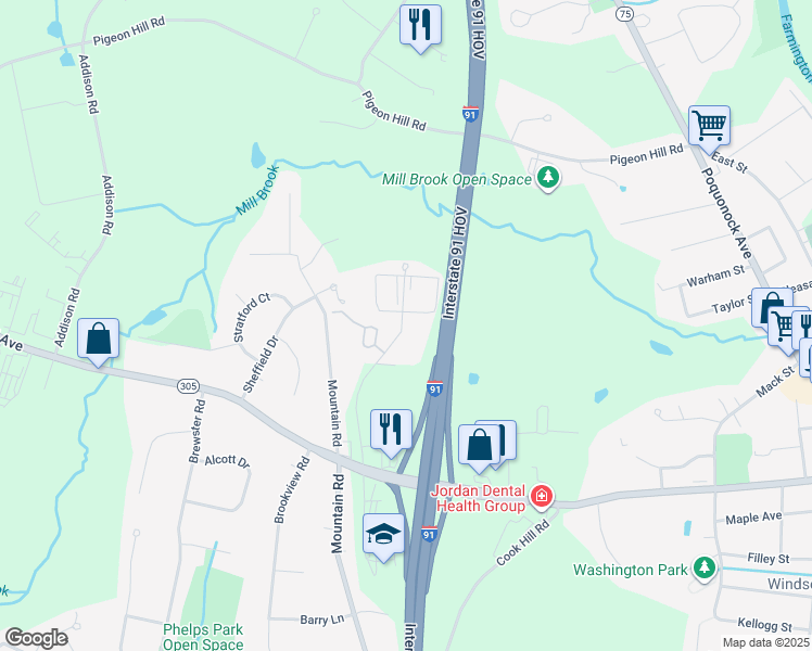 map of restaurants, bars, coffee shops, grocery stores, and more near 326 Dunfey Lane in Windsor