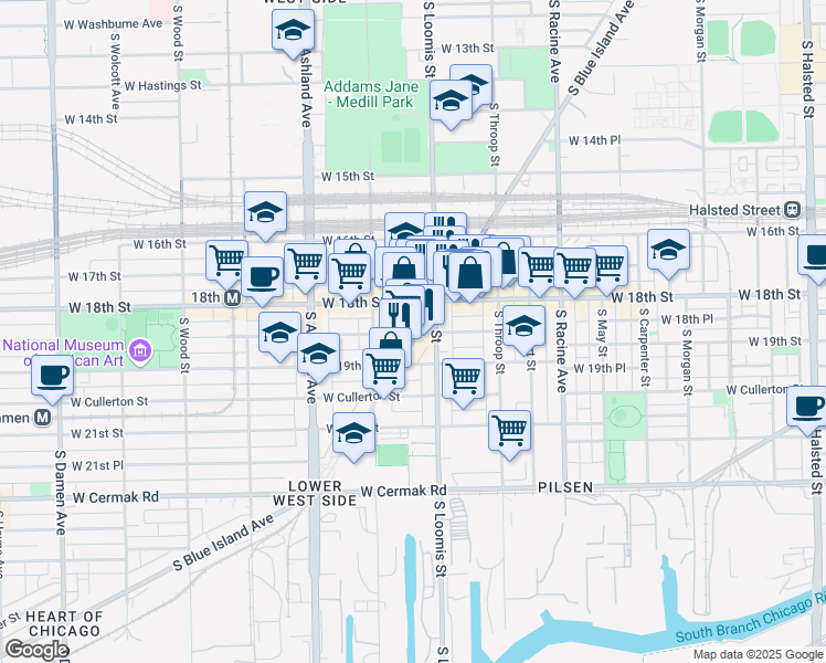 map of restaurants, bars, coffee shops, grocery stores, and more near in Chicago