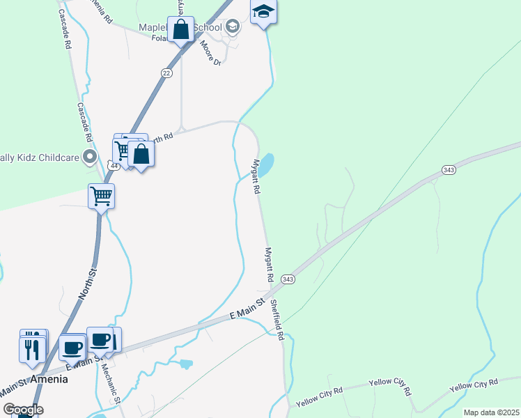 map of restaurants, bars, coffee shops, grocery stores, and more near Mygatt Road in Amenia